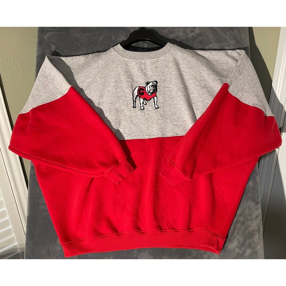 Pressbox Georgia Bulldogs Sweatshirt 2XL Gray Red Colorblock Embroidered Mascot